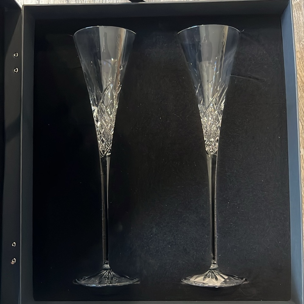 Waterford Crystal Glasses Wishes Happy Celebrations Toasting Flutes - Picture 6 of 10